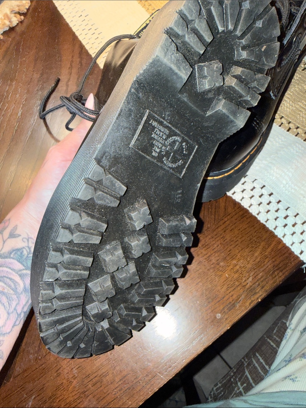 Dr. Martens Black Lace-Up Combat Boots with Yellow Stitching - Picture 8 of 10